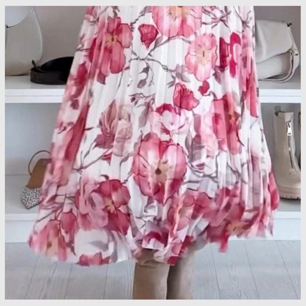 Ensemble deux pièces à motif floral : blouse épaules dénudées et jupe longue