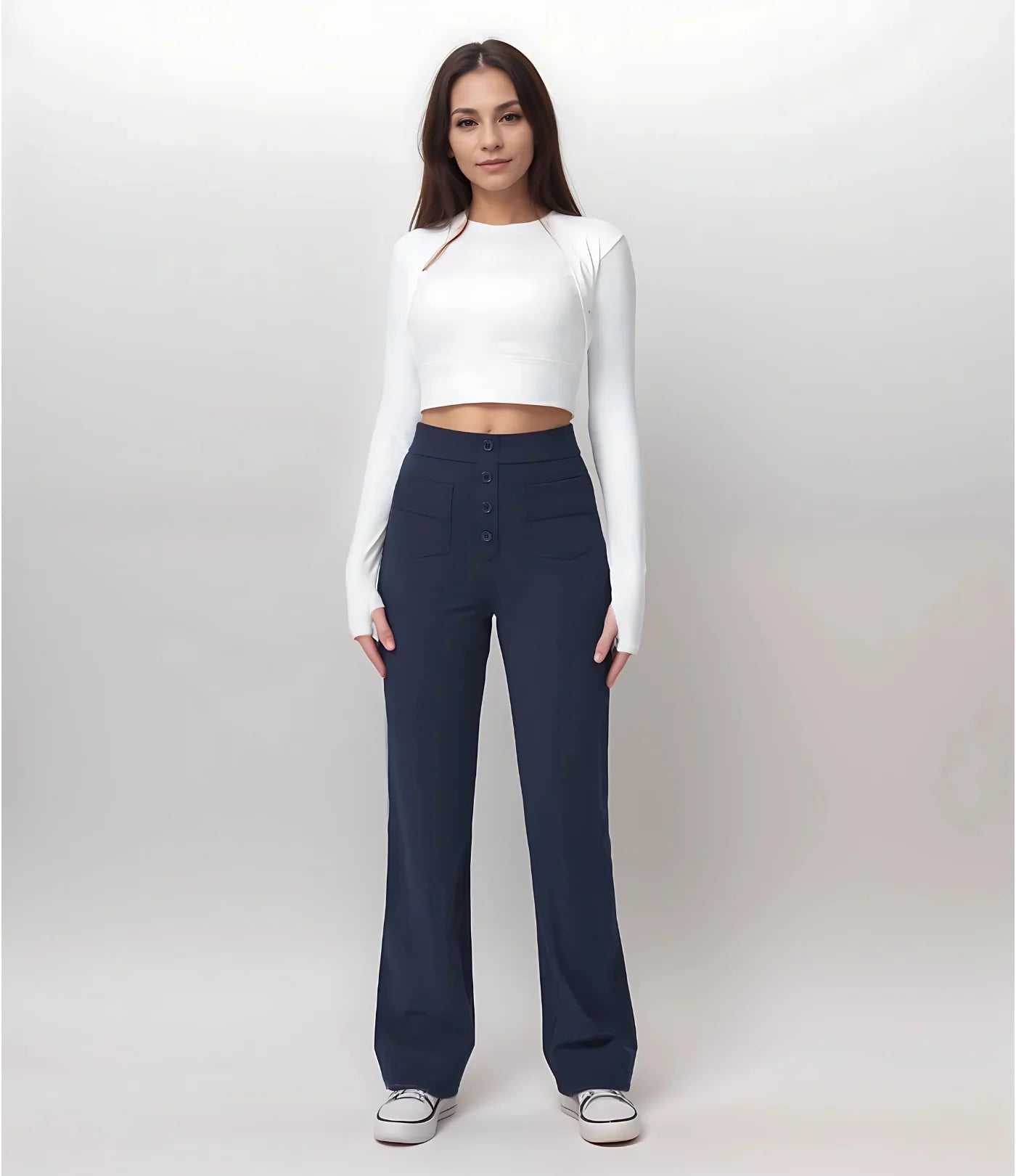 Pantalon décontracté à jambe droite et taille haute Suissmode™