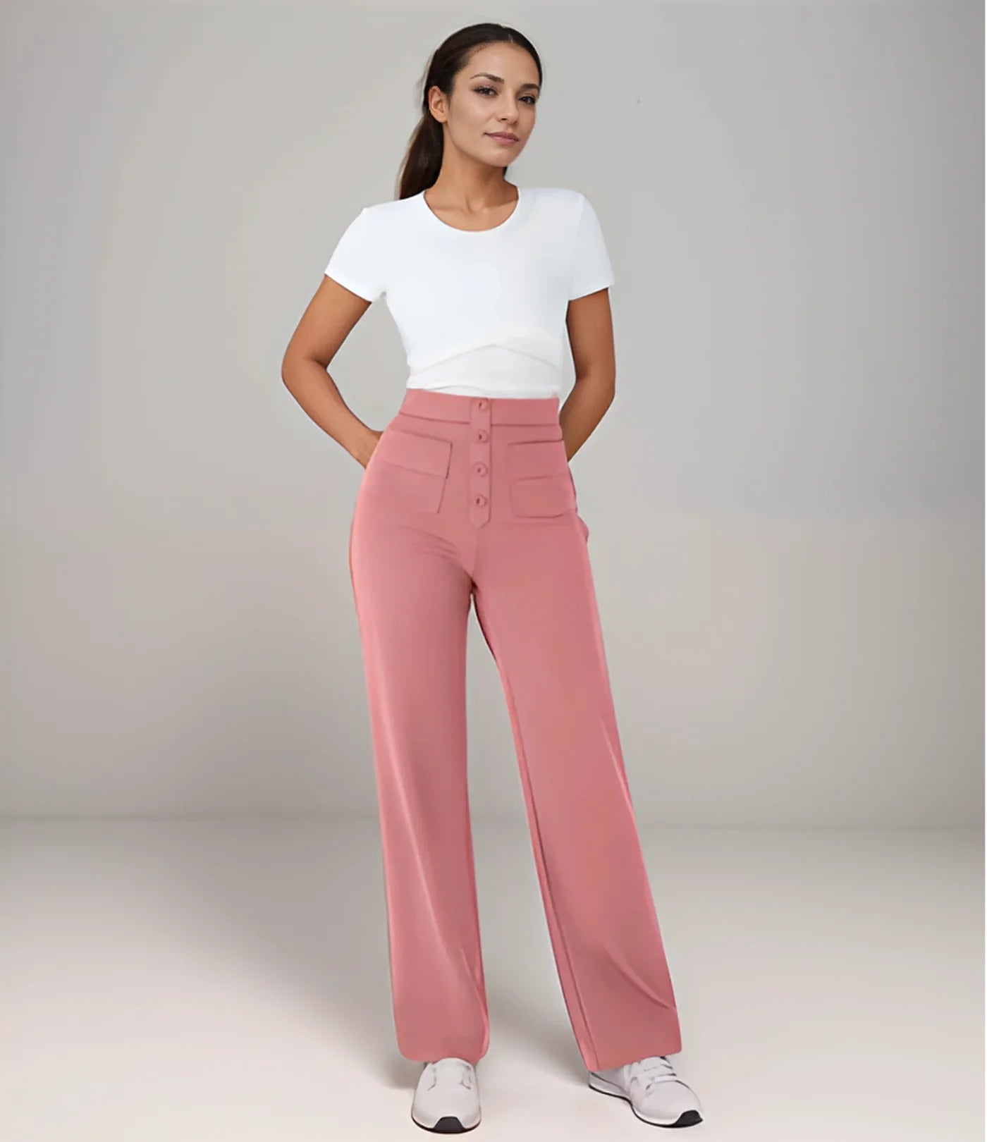 Pantalon décontracté à jambe droite et taille haute Suissmode™