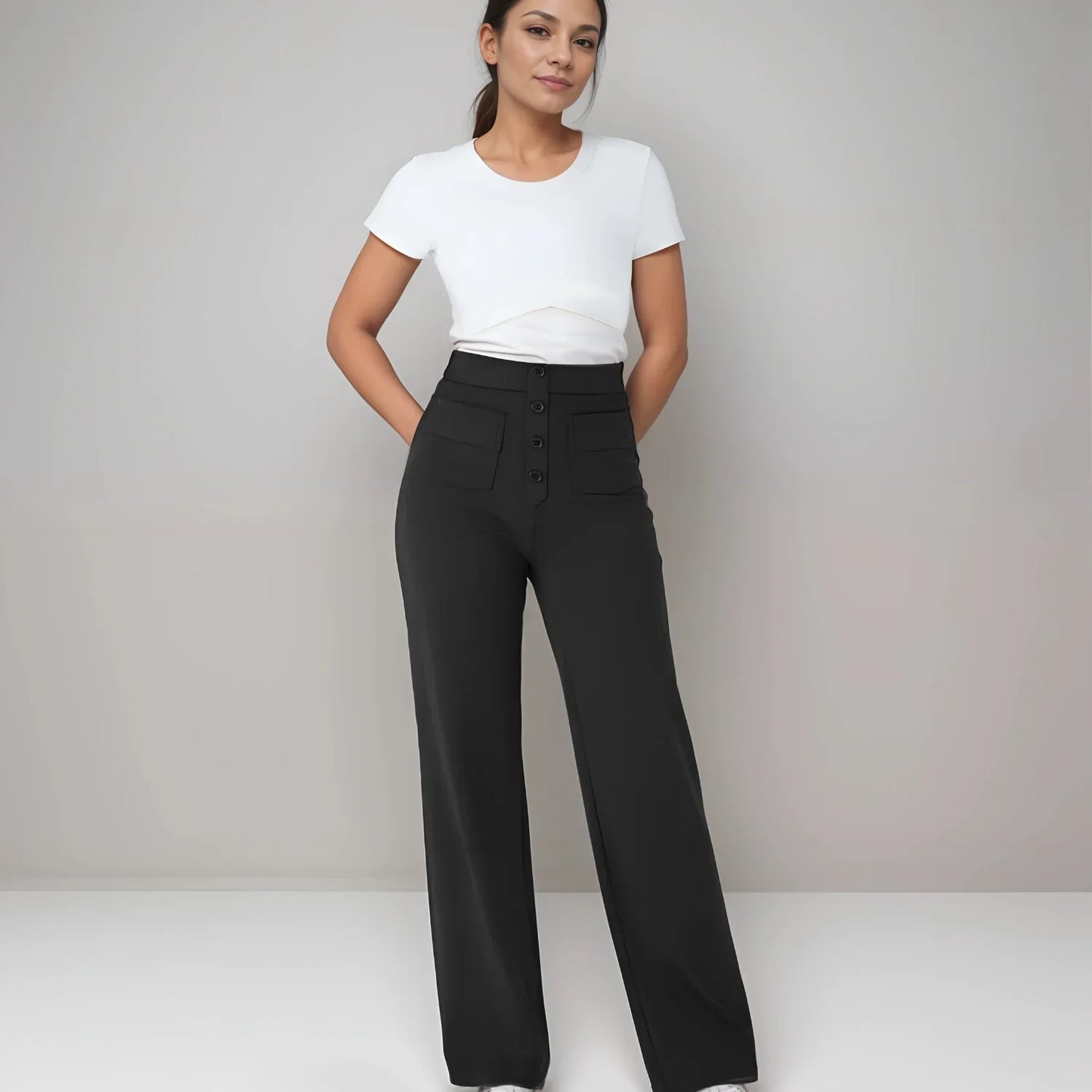 Pantalon décontracté à jambe droite et taille haute Suissmode™