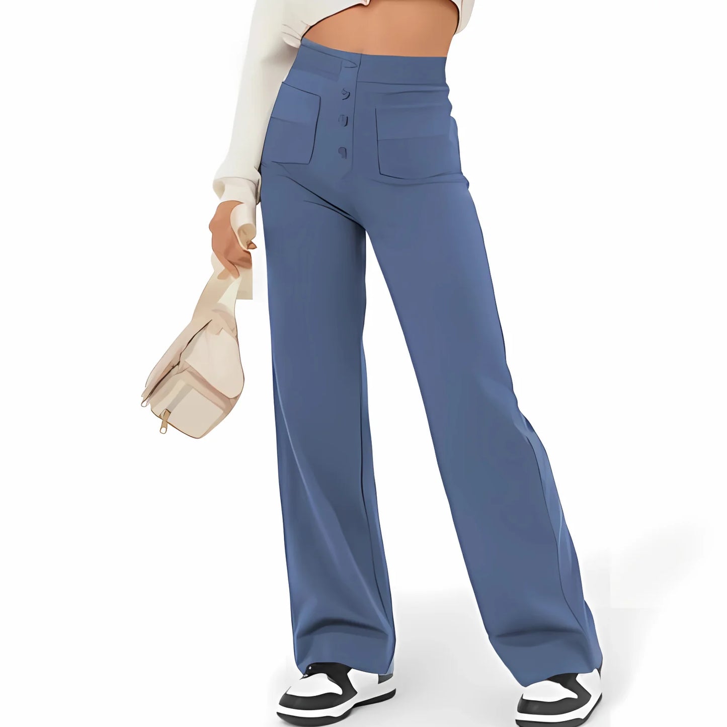 Pantalon décontracté à jambe droite et taille haute Suissmode™