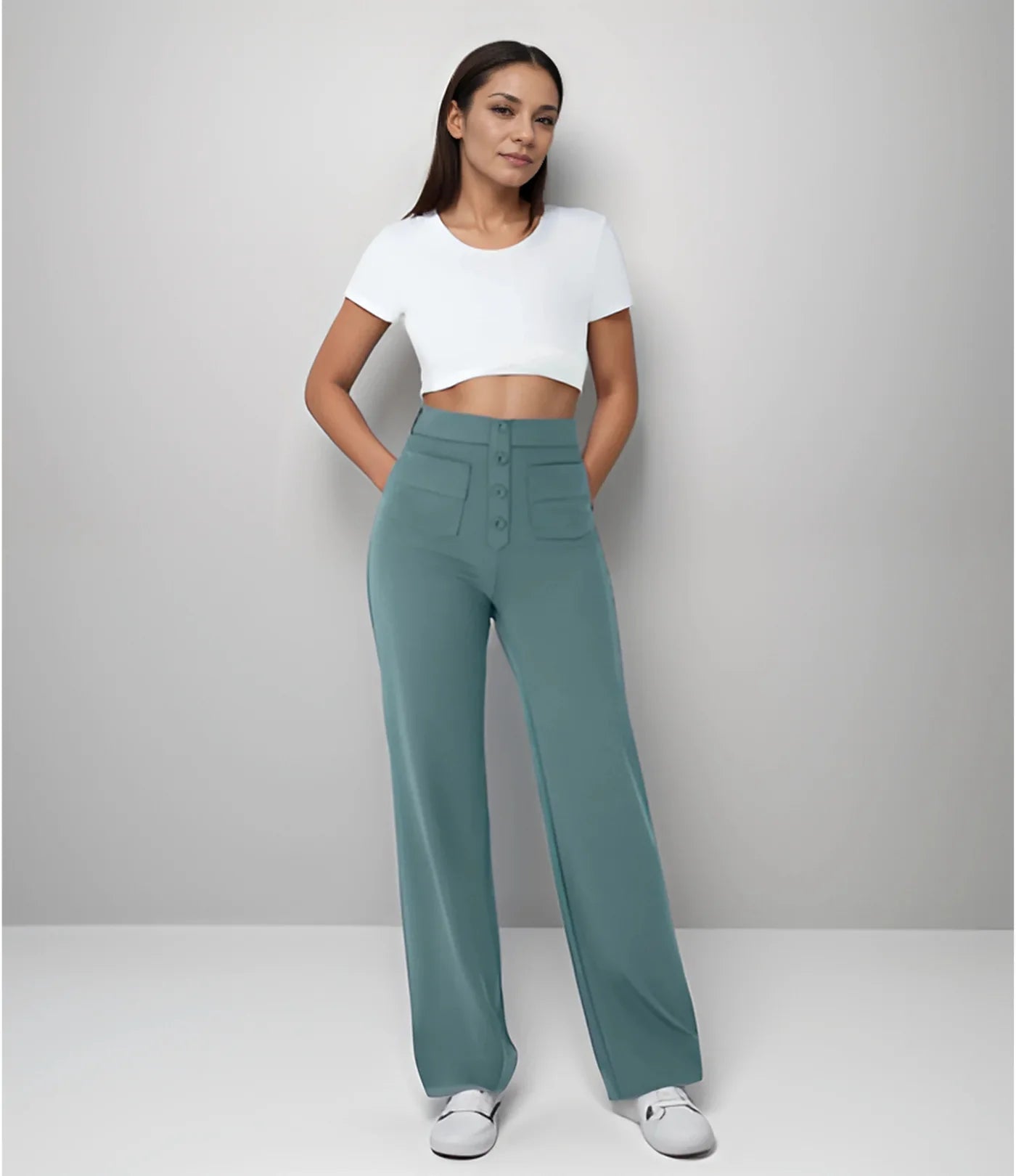 Pantalon décontracté à jambe droite et taille haute Suissmode™