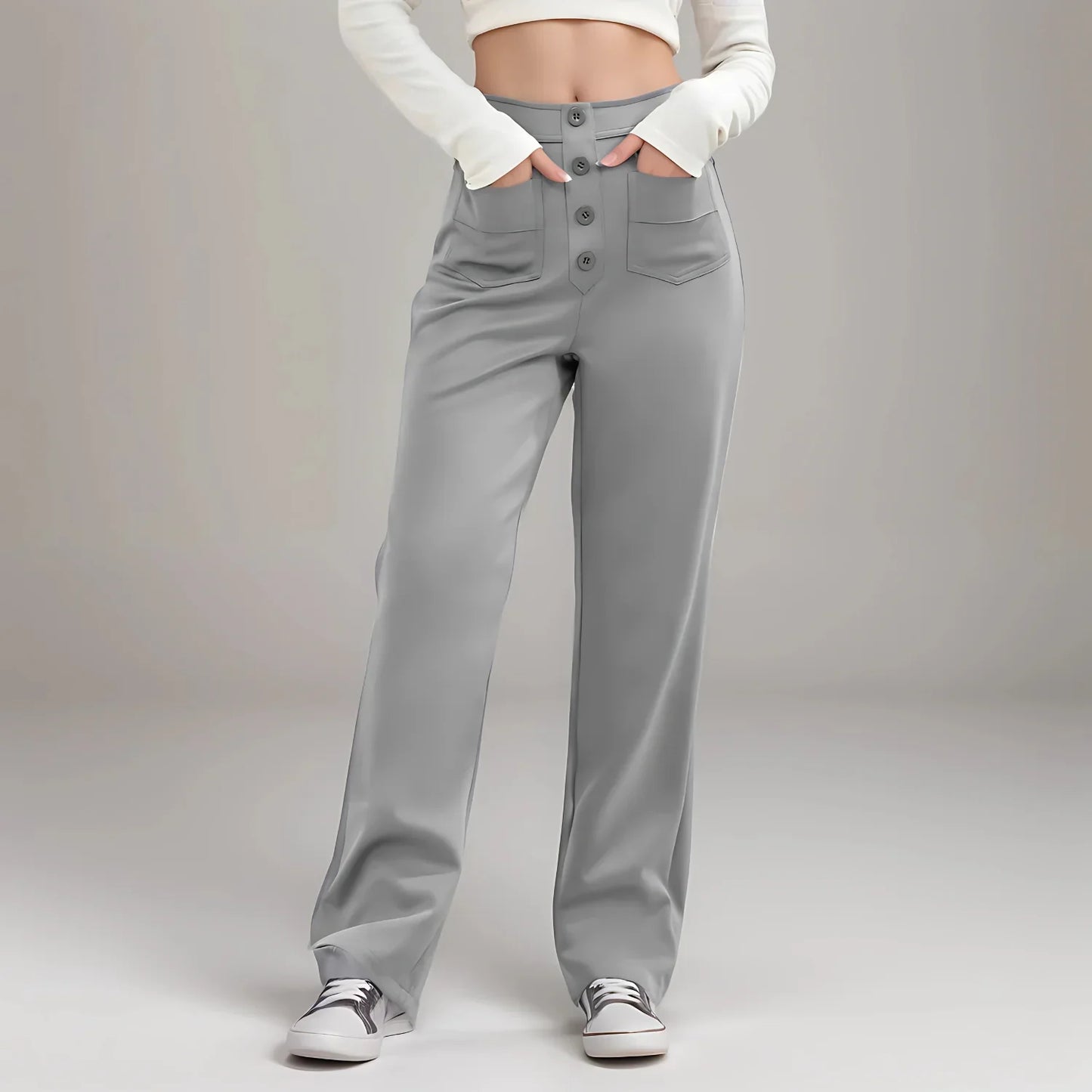 Pantalon décontracté à jambe droite et taille haute Suissmode™