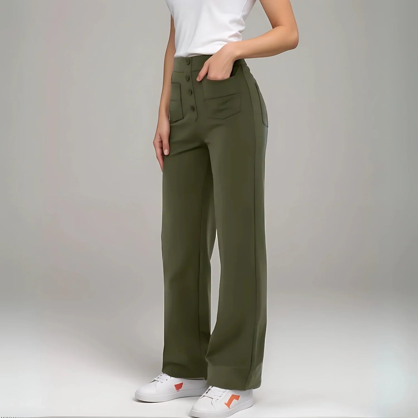 Pantalon décontracté à jambe droite et taille haute Suissmode™
