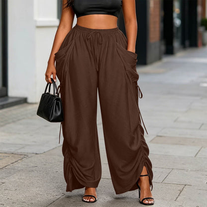 Pantalon Wide-Leg Fluide à Lacets Latéraux