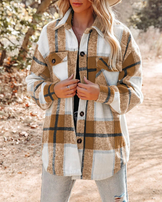 Plaid Élégance™ – Veste Shacket en Flanelle à Carreaux