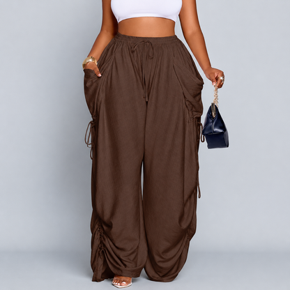 Pantalon Wide-Leg Fluide à Lacets Latéraux