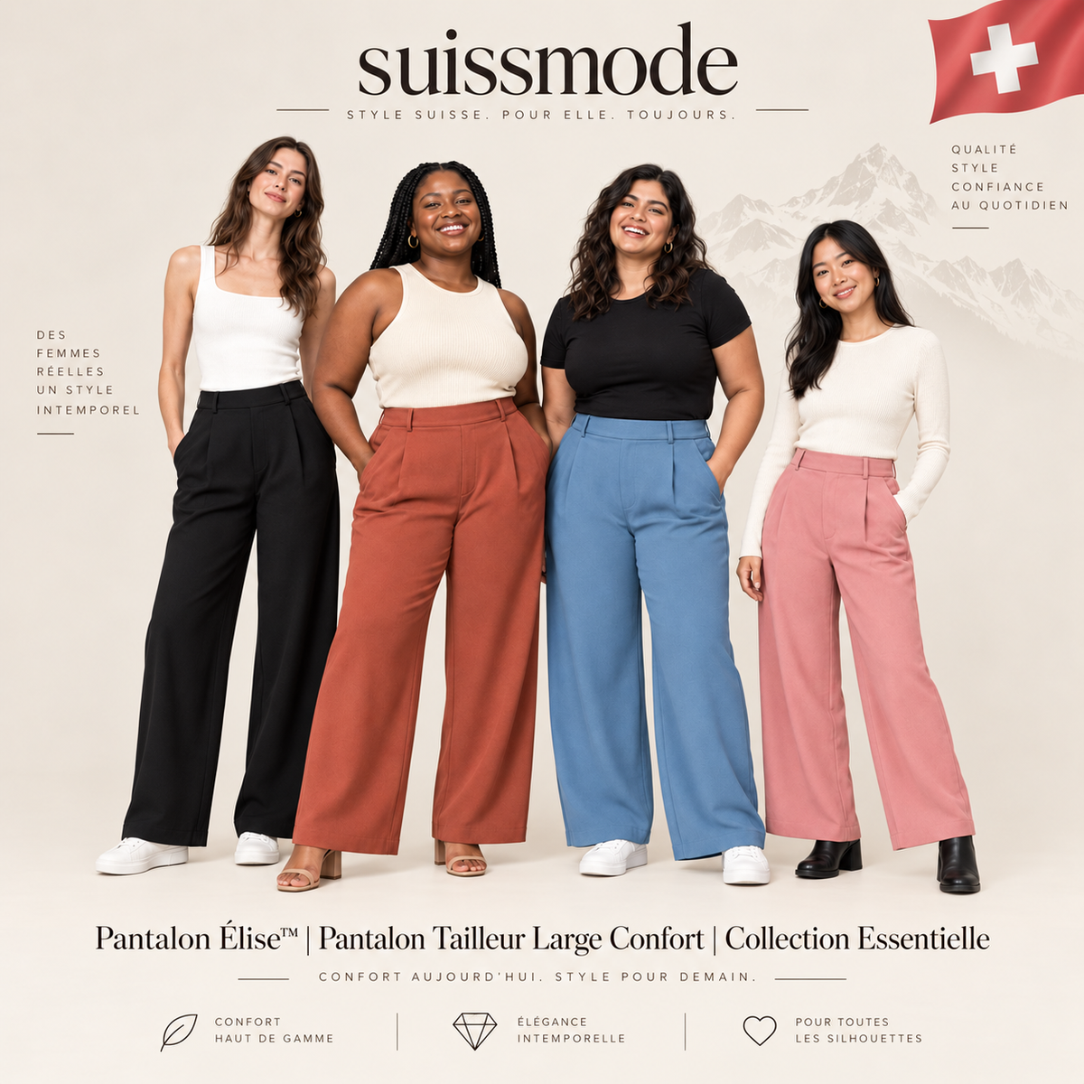 Pantalon Élise™ | Pantalon Tailleur Large Confort | Collection Essentielle