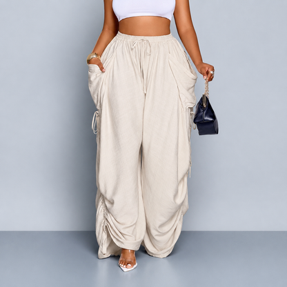 Pantalon Wide-Leg Fluide à Lacets Latéraux