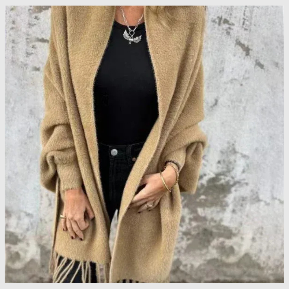 CosyÉtoile™ – Poncho Élégant à Pompons