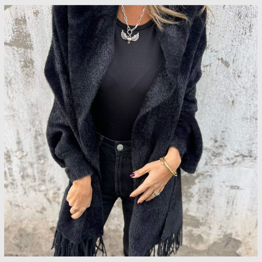 CosyÉtoile™ – Poncho Élégant à Pompons