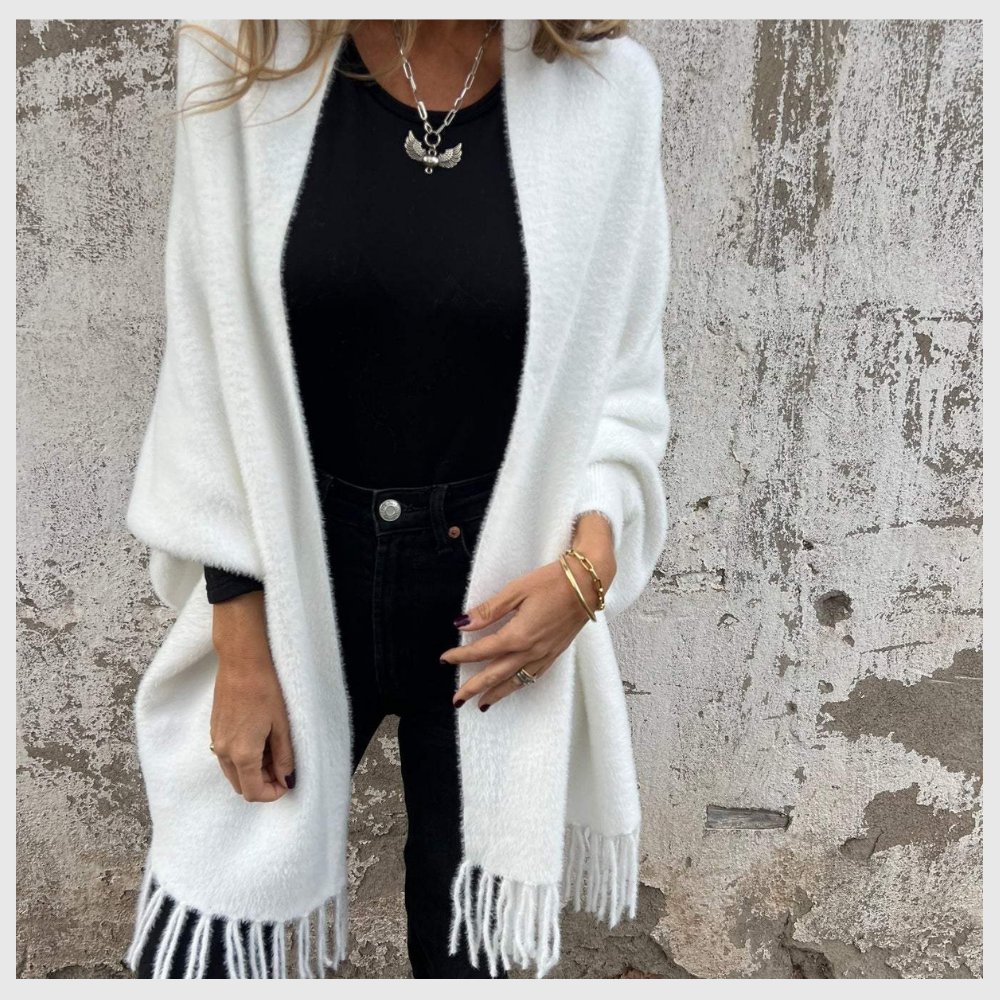 CosyÉtoile™ – Poncho Élégant à Pompons