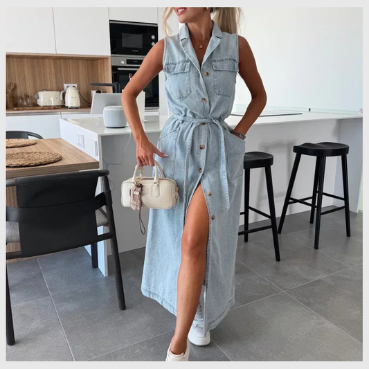 Robe longue en denim avec détails boutons