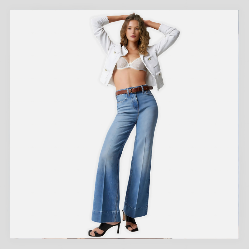 Pantalon en Denim Évasé Grande Taille