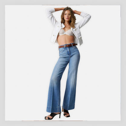 Pantalon en Denim Évasé Grande Taille