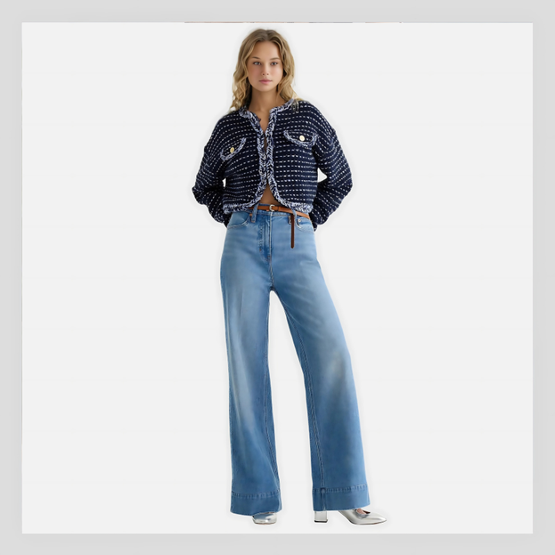 Pantalon en Denim Évasé Grande Taille