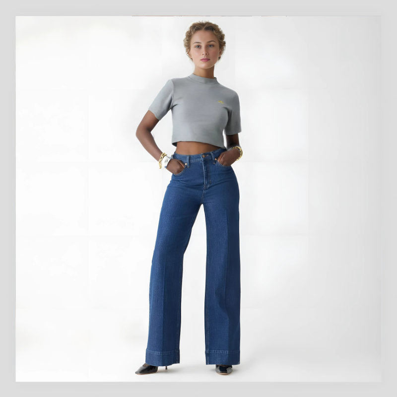 Pantalon en Denim Évasé Grande Taille