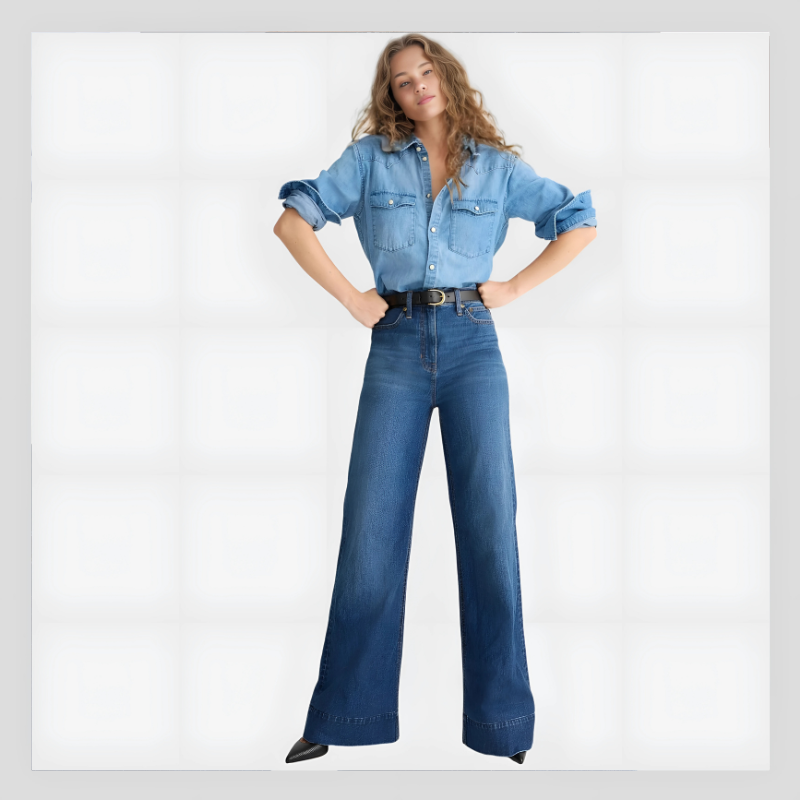 Pantalon en Denim Évasé Grande Taille