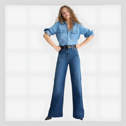 Pantalon en Denim Évasé Grande Taille