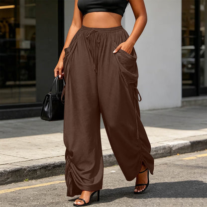 Pantalon Wide-Leg Fluide à Lacets Latéraux