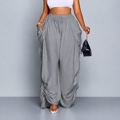 Pantalon Wide-Leg Fluide à Lacets Latéraux