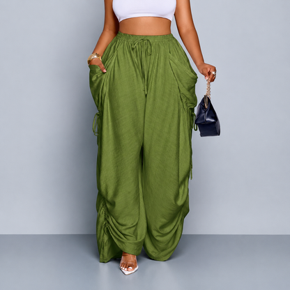 Pantalon Wide-Leg Fluide à Lacets Latéraux