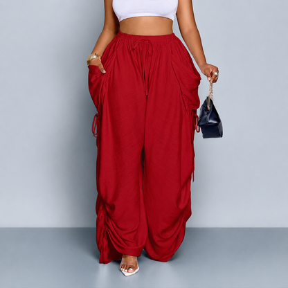 Pantalon Wide-Leg Fluide à Lacets Latéraux