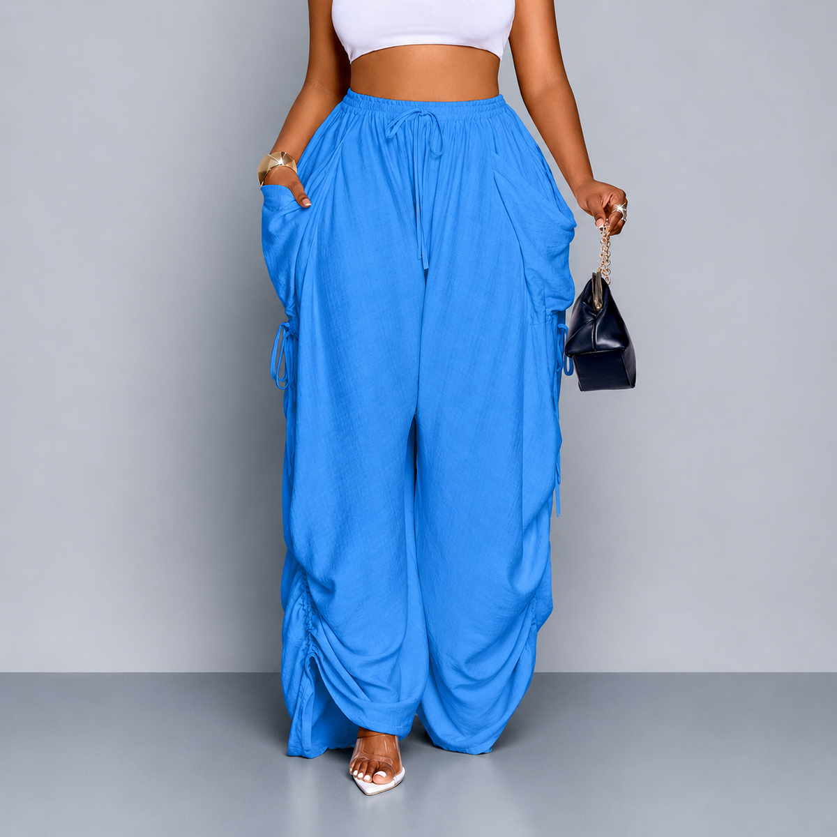Pantalon Wide-Leg Fluide à Lacets Latéraux